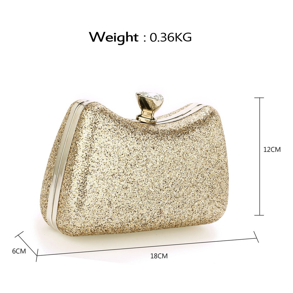 AGC00360 Gold Hard Case Diamante Clutch Bag
