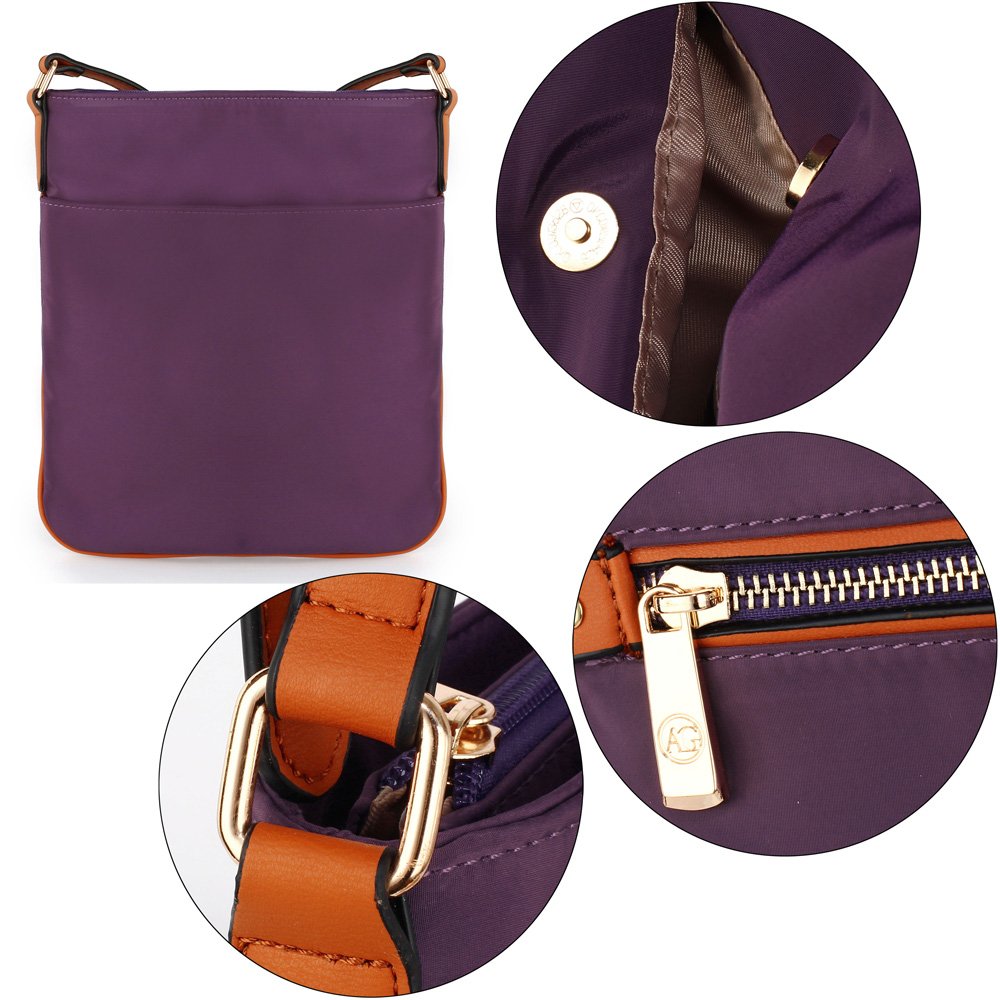 AG00587 - Purple Canvas Cross Body Bag School Messenger Shoulder Bag