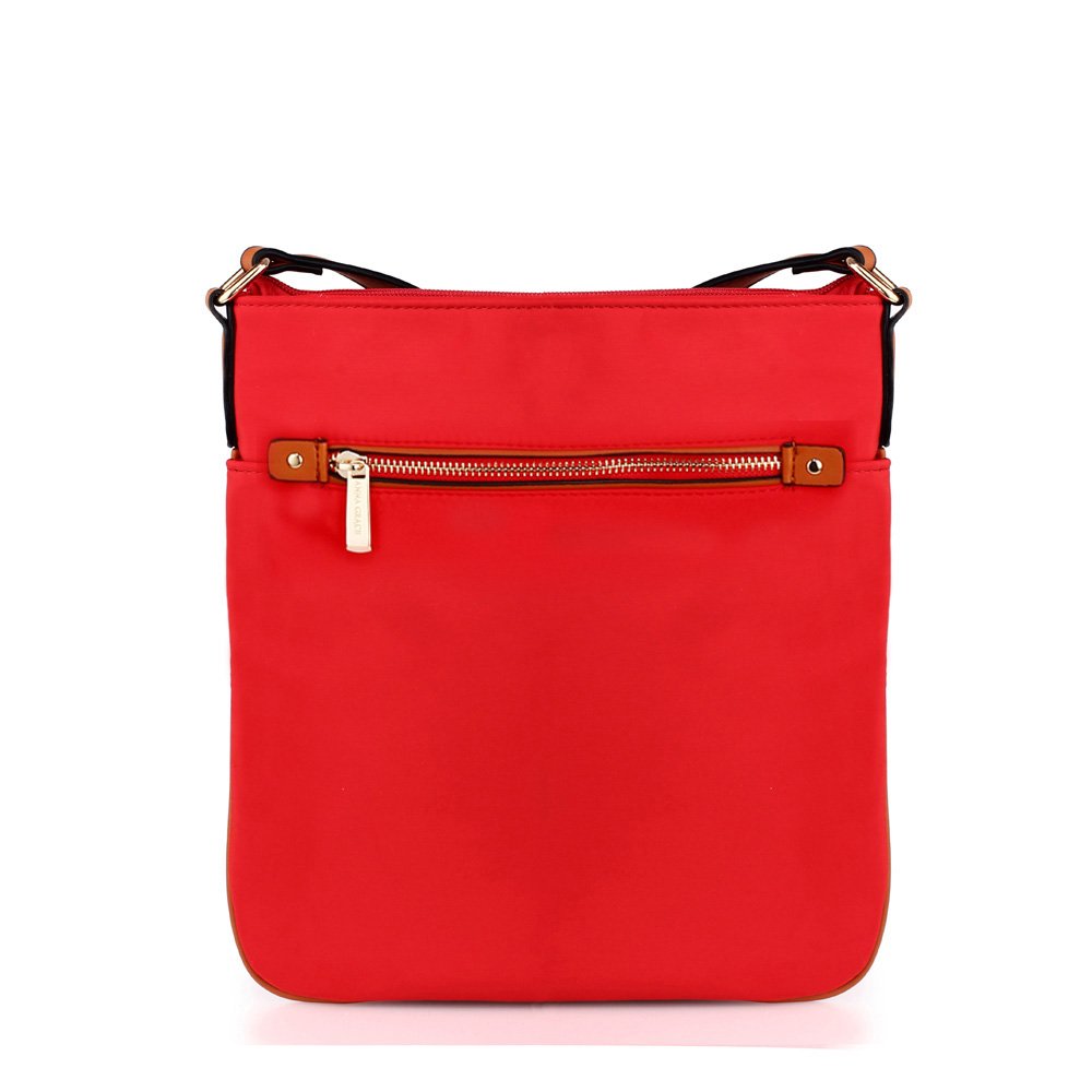 AG00587 - Red Canvas Cross Body Bag School Messenger Shoulder Bag