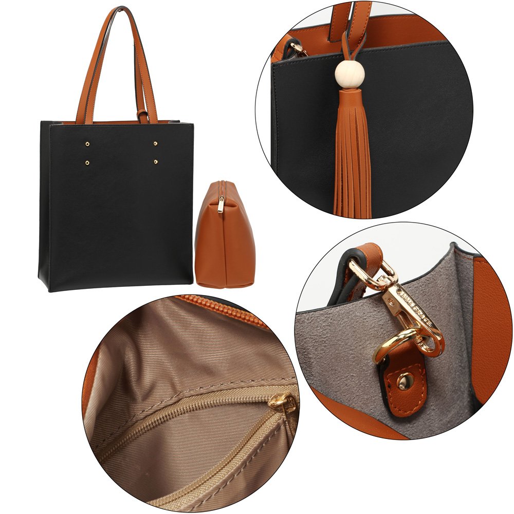 Wholesale Black / Brown Fashion Tote Bag With Tassel AG00594