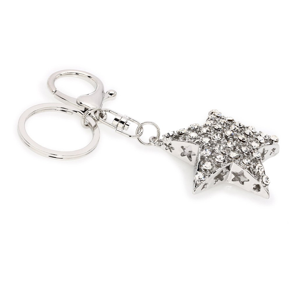 Wholesale Silver Metal Crystal Star Bag Charm AGCK1044