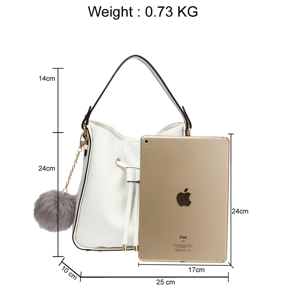 Wholesale White Drawstring Tote Bag With Faux-Fur Bag Charm AG00591S