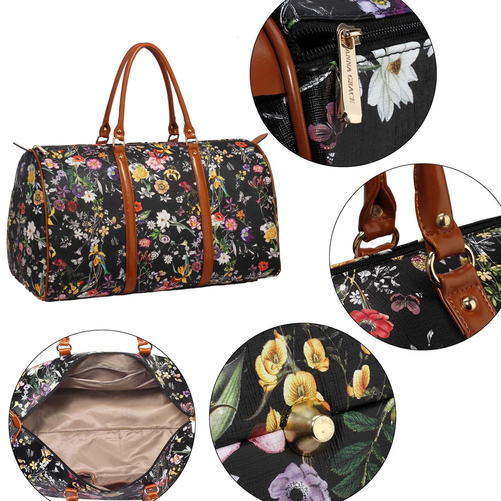 AG00479 - Black Floral Weekend large travel Bag