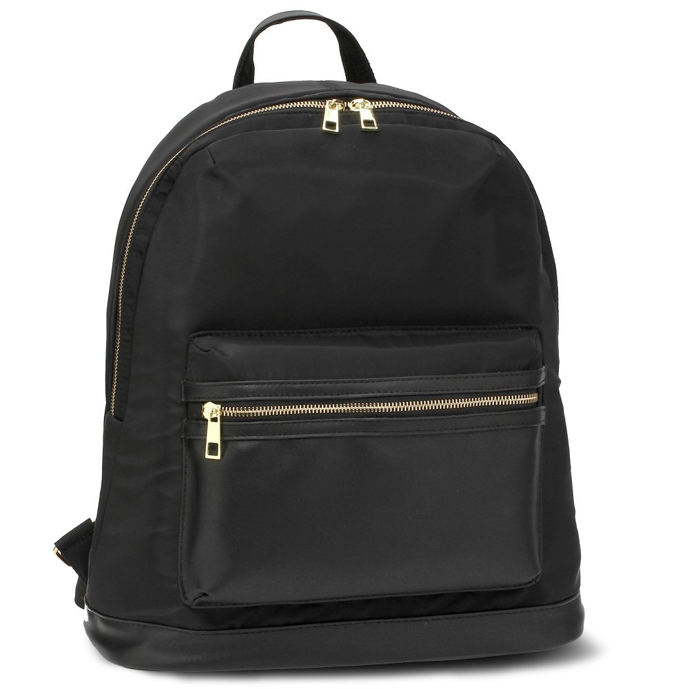 Black backpack with gold zips