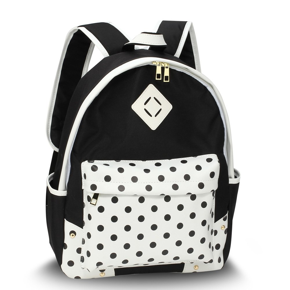 black polka dot backpack