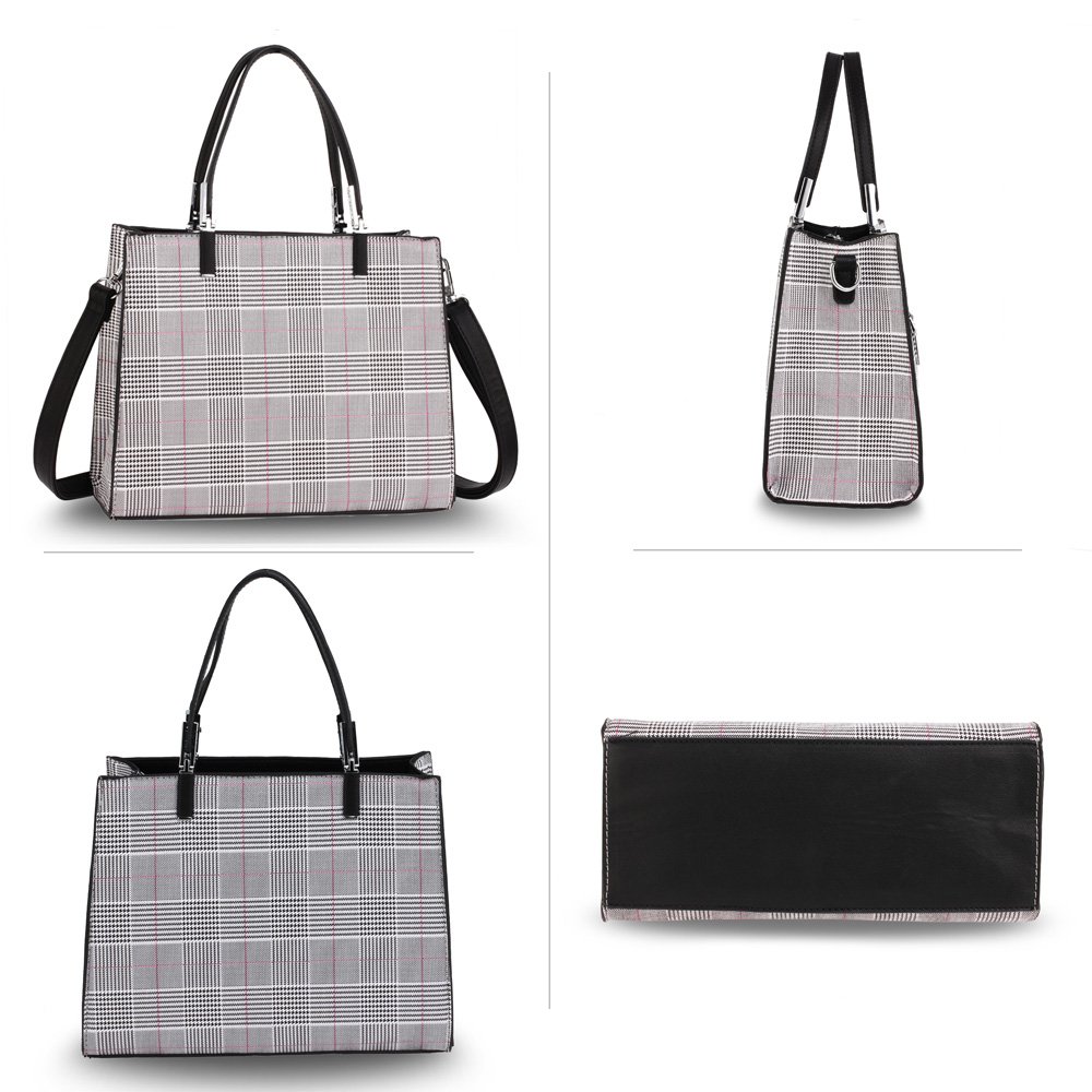 Wholesale Black / White Check Print Fashion Tote Bag AG00634
