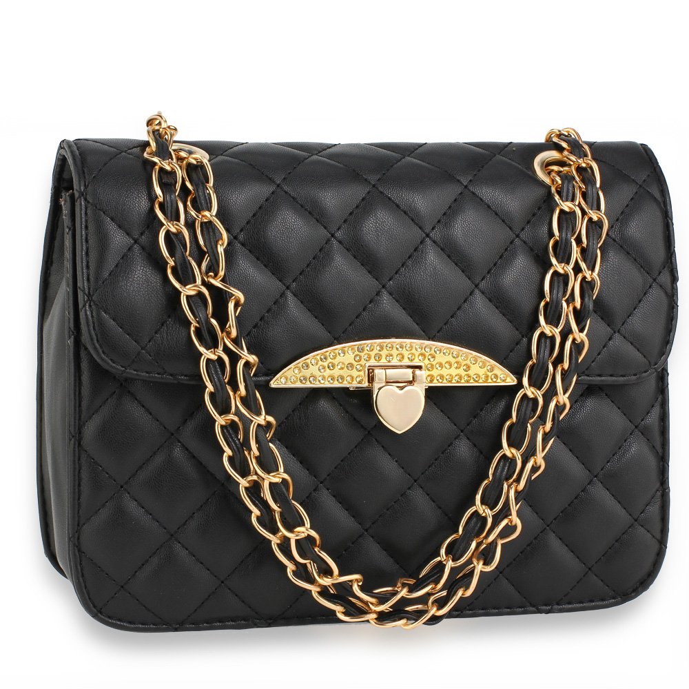 AG00668 Black Handbags With Gold Metal Work