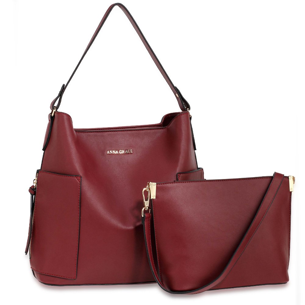 AG00696 Burgundy Shoulder Bag With Pouch