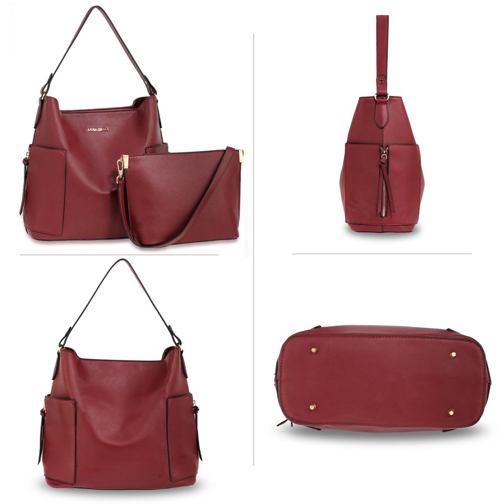 AG00696 Burgundy Shoulder Bag With Pouch