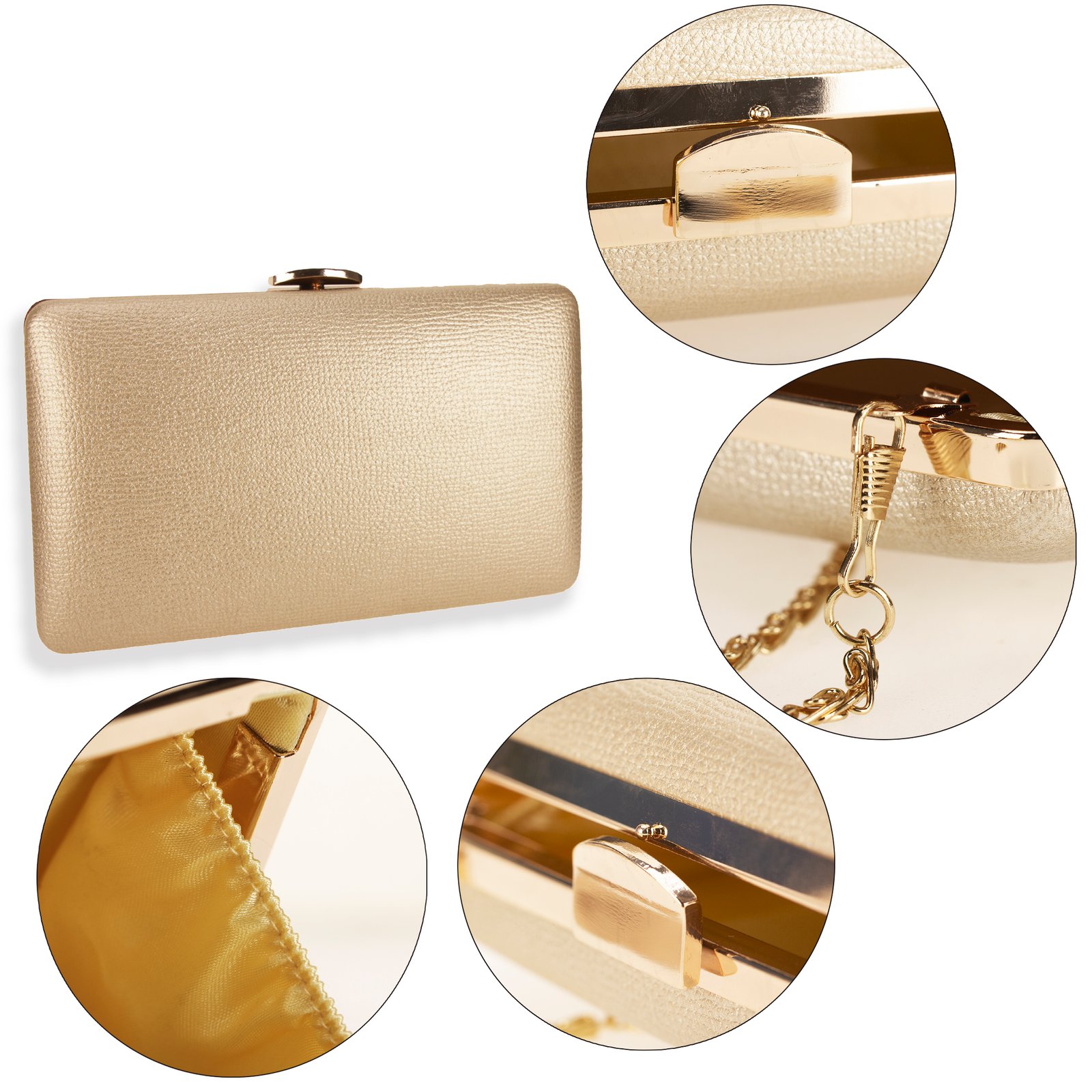 AGC00351A Gold Evening Clutch Bag With Gold Metal Work