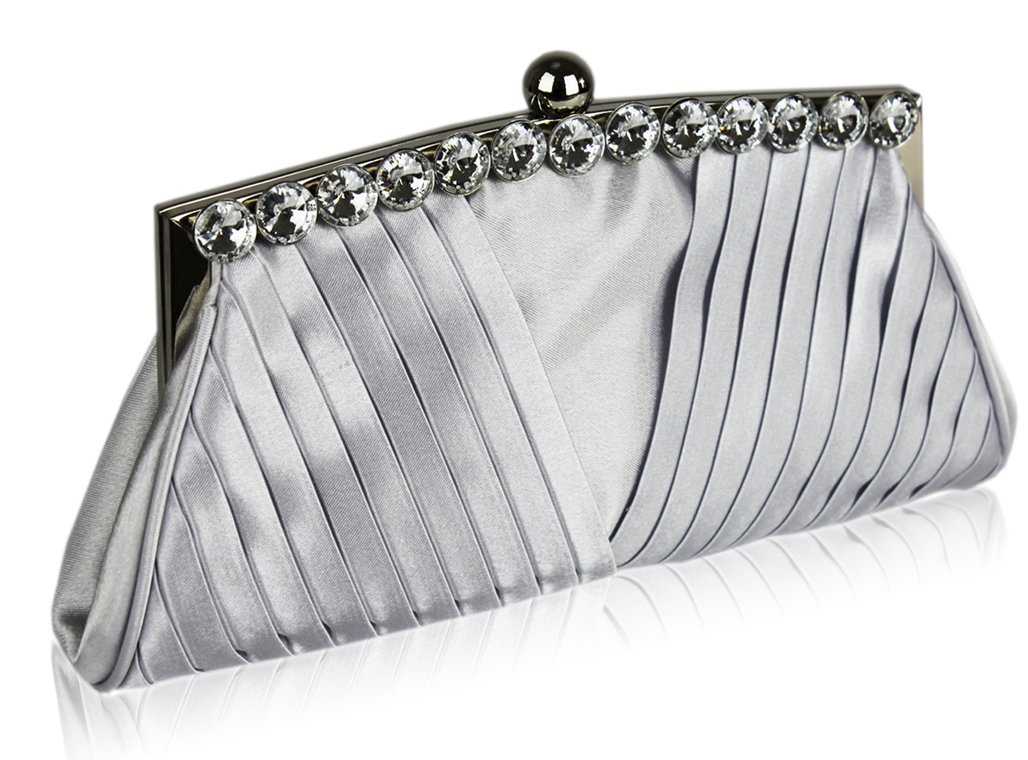 Wholesale Silver Ruched Satin Clutch With Crystal Decoration