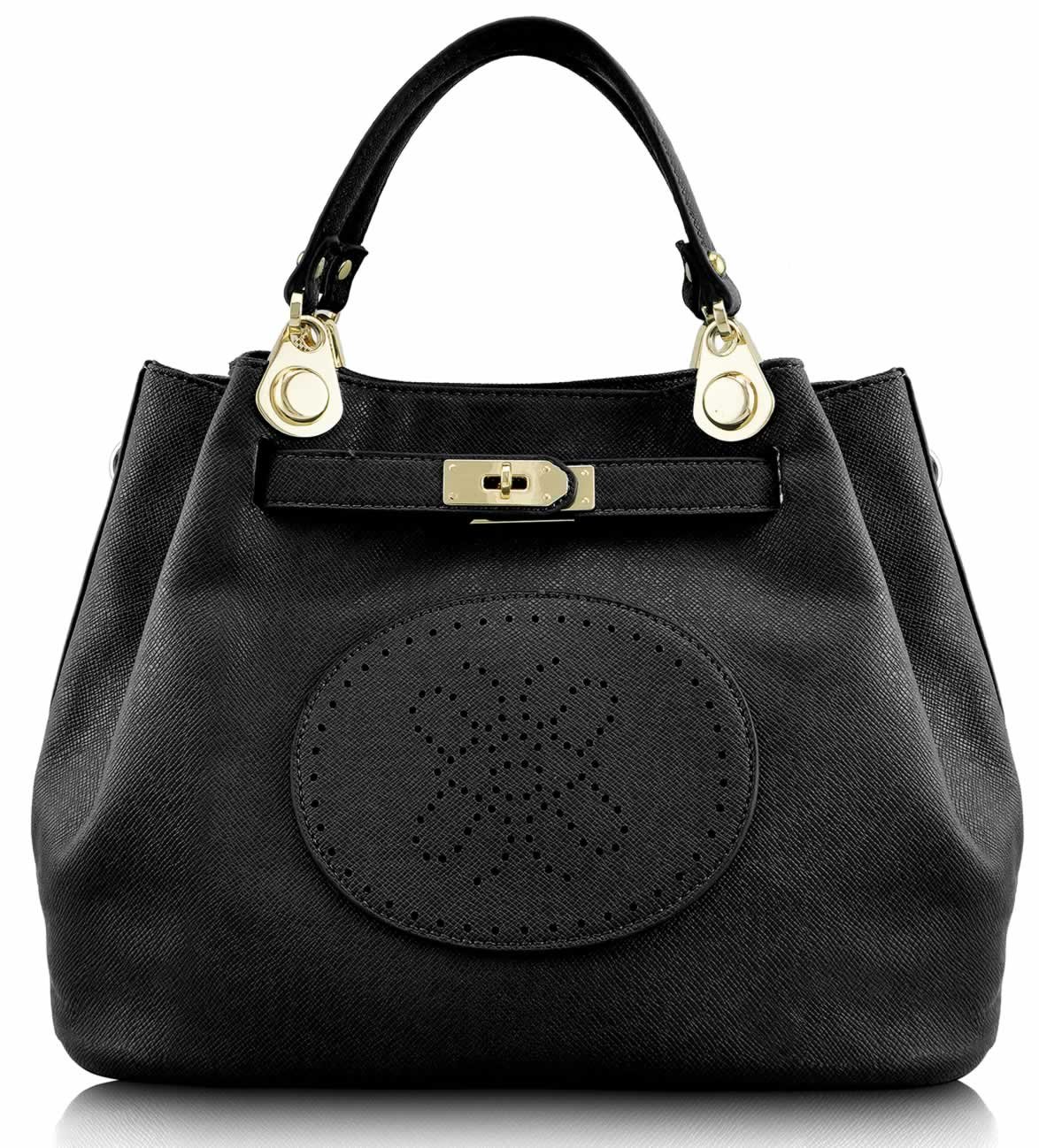 black tote bag with long strap