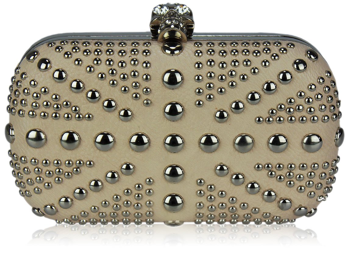 Wholesale & B2B Beige Studded Clutch Bag With Crystal-Encrusted Skull ...