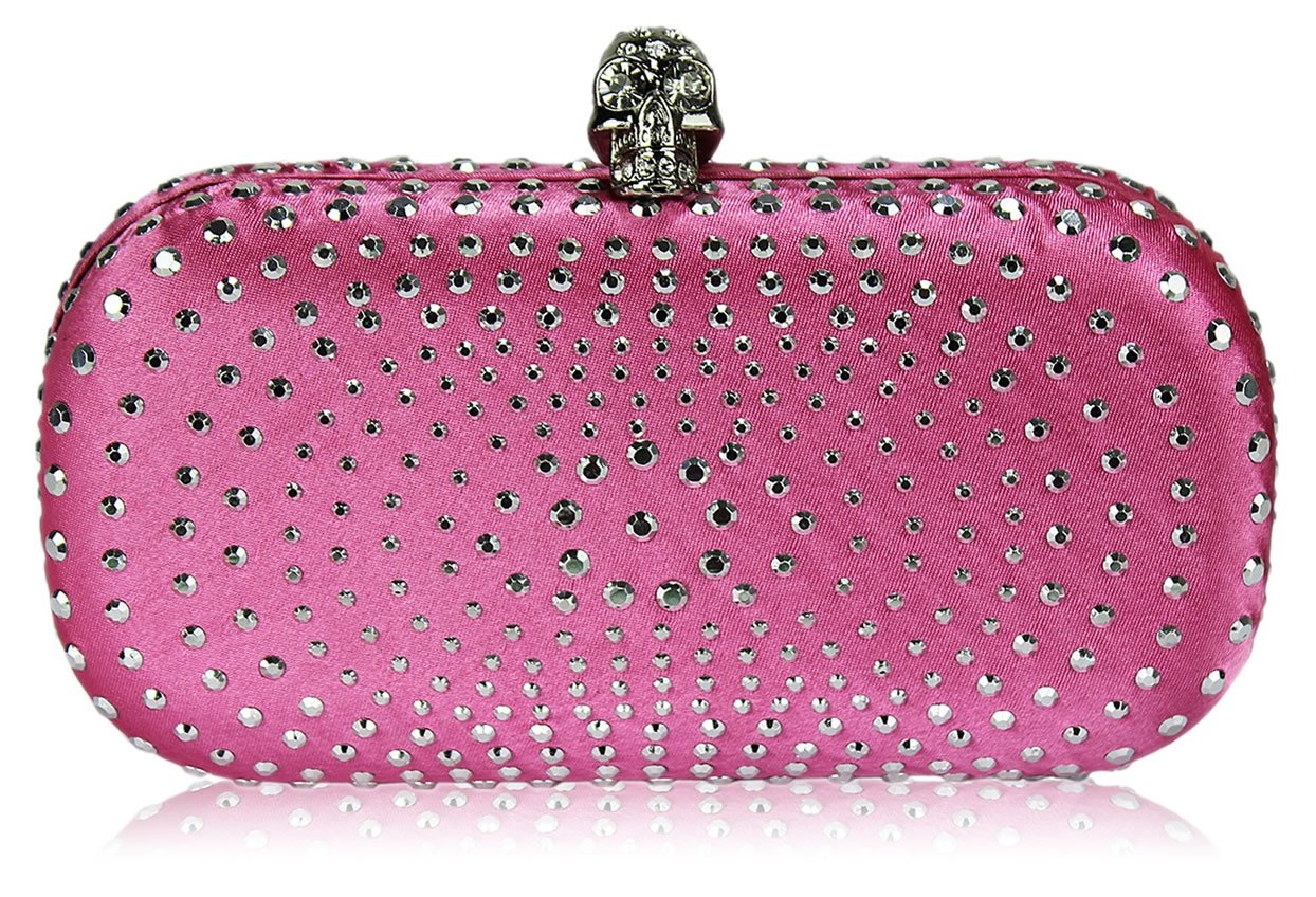 Wholesale Pink Satin Clutch Bag With CrystalEncrusted Skull Clasp