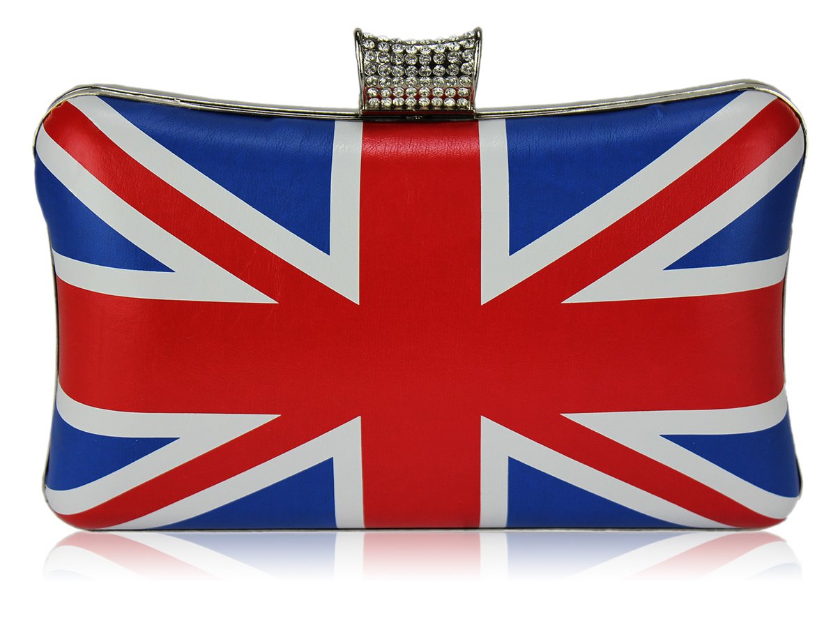 Wholesale Union Jack Clutch Bag With Crystal Encrusted Clasp