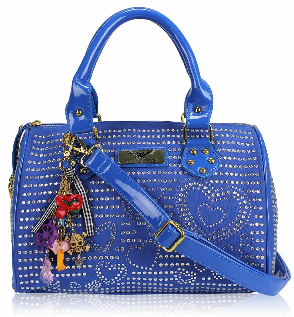 Wholesale bag - Blue Heart Diamante Tote Bag With Charm