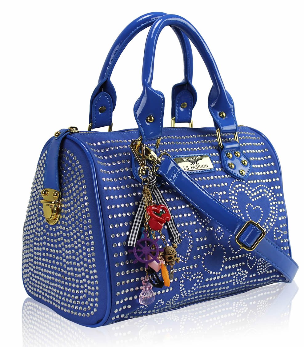 Wholesale bag - Blue Heart Diamante Tote Bag With Charm