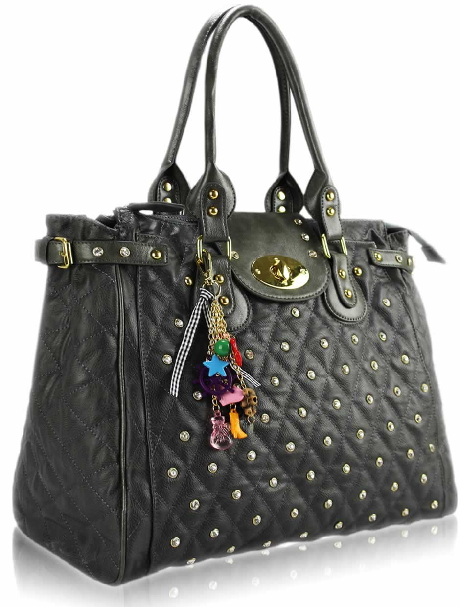 Wholesale Grey Dual Handle Tote Handbag With Crystal Decoration
