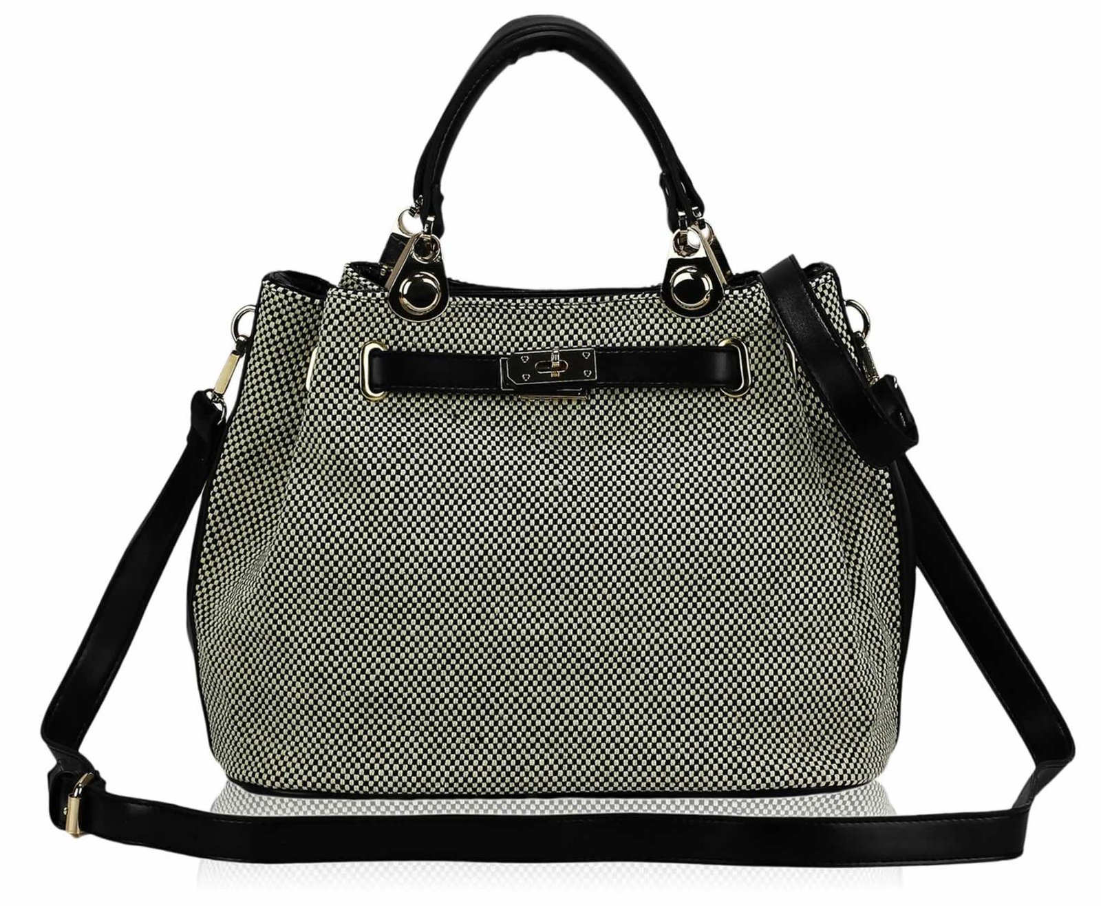black tote bag with long strap