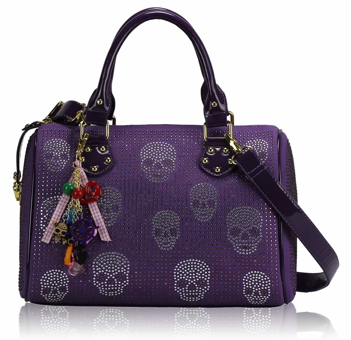 Sale ! :: LS7017 - Purple Skull Diamante Tote Bag With Charm - Ladies handbags, clutch bags and ...