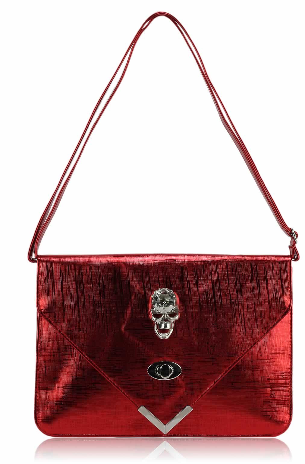 Wholesale Red Skull Flapover Clutch Purse