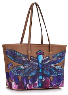 LS00462  - Wholesale & B2B Nude Colorful Dragonflies Print Tote Shoulder Bag Supplier & Manufacturer