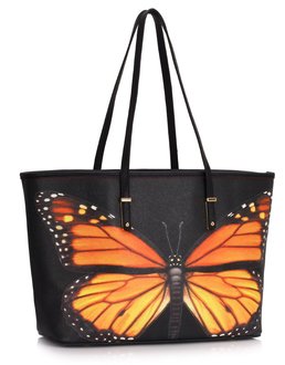 LS00462A  - Black Colorful Dragonflies Print Tote Shoulder Bag