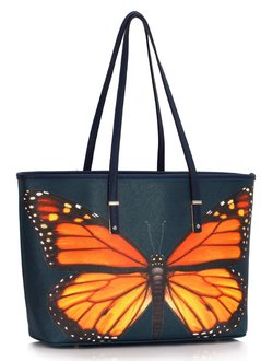 LS00462A  - Wholesale & B2B Navy Colorful Dragonflies Print Tote Shoulder Bag Supplier & Manufacturer