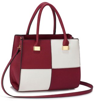 LS00153M - Burgundy / White Fashion Tote Handbag