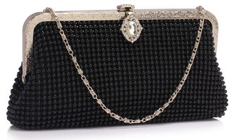 LSE00320 - Black Beaded Crystal Clutch Bag