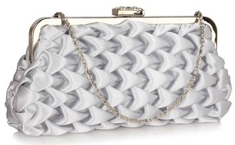 LSE00321- Silver Wave Folds Evening Clutch Bag