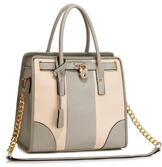 LS00336B - Grey / Nude Colour Block Tote Handbag