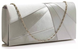 AGC00328A - Silver Satin Clutch Evening Bag