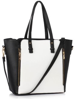 LS00502 - Black / White Zipper Shoulder Bag