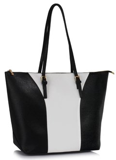 LS00496 - Large Black /White Shoulder Handbag