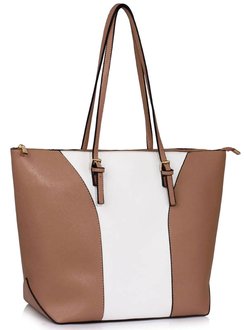 LS00496 - Large Nude / White Shoulder Handbag