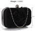 LSE00326 - Black Satin Pleated Flower Front Clutch Bag