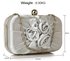 LSE00326 - Silver Satin Pleated Flower Front Clutch Bag