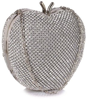 LSE00331 - Wholesale & B2B Silver Sparkly Crystal Diamante Heart Shaped Clutch Evening Bag Supplier & Manufacturer