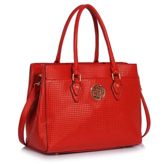LS00511 - Red Metal Detail Grab Tote Handbag