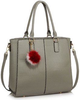 LS00512 - Wholesale & B2B Grey Tote Grab Handbag With  Faux Fur Charm Supplier & Manufacturer