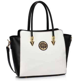 LS00463 - Wholesale & B2B Black/White Polished Metal Shoulder Handbag Supplier & Manufacturer