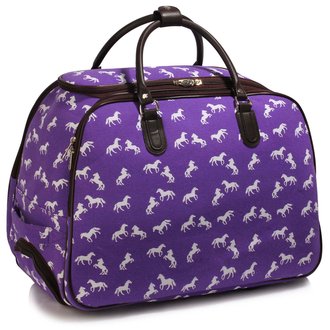 LS00309A - Purple Horse Print Travel Holdall Trolley Luggage With Wheels - CABIN APPROVED