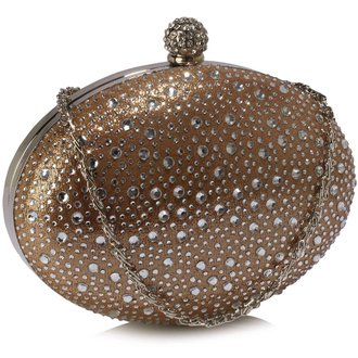 LSE00311 - Nude Diamante Design Evening Clutch Bag