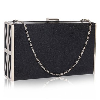 LSE00344 - Black Glitter Clutch Bag