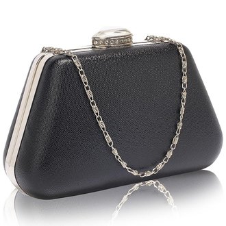 LSE00334 - Black Diamante Crystal Clutch Bag