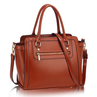 LS00255B - Brown Grab Tote Handbag