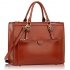 LS00366A  - Brown Front Pocket Grab Tote Handbag