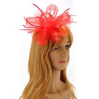 AGF00217 - Red Feather & Mesh Hair Fascinator