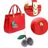 AG00537M - Red Tote Shoulder Bag With Faux-Fur Charm